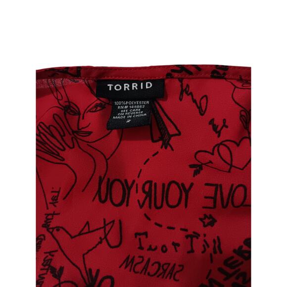 TORRID 2 Whimsical Blouse Top Plus 2X Bare Shoulder Tie Bow Red Black Going Out - Picture 5 of 11